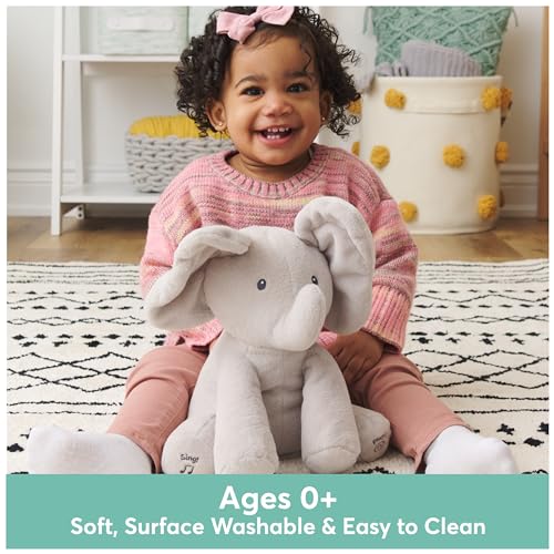 Ba Animated Flappy the Elephant Plush, Singing Stuffed Animal Baby Toy for Ages 0 and Up, Gray, 12
