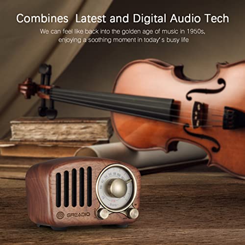 Vintage Walnut Wood Bluetooth Speaker Radio - Retro Style, Bass Enhancement, Loud Volume, Bluetooth 5.0, MP3 & FM Radio