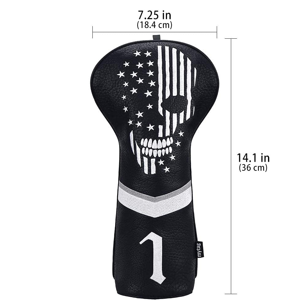 mytag Golf Skull Skeleton Head Cover Golf Club Black Leather Headcovers Set Fits Driver Fairway Wood Hybrid (1pc Driver Cover)