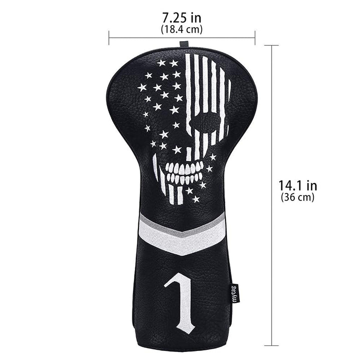 mytag Golf Skull Skeleton Head Cover Golf Club Black Leather Headcovers Set Fits Driver Fairway Wood Hybrid (1pc Driver Cover)