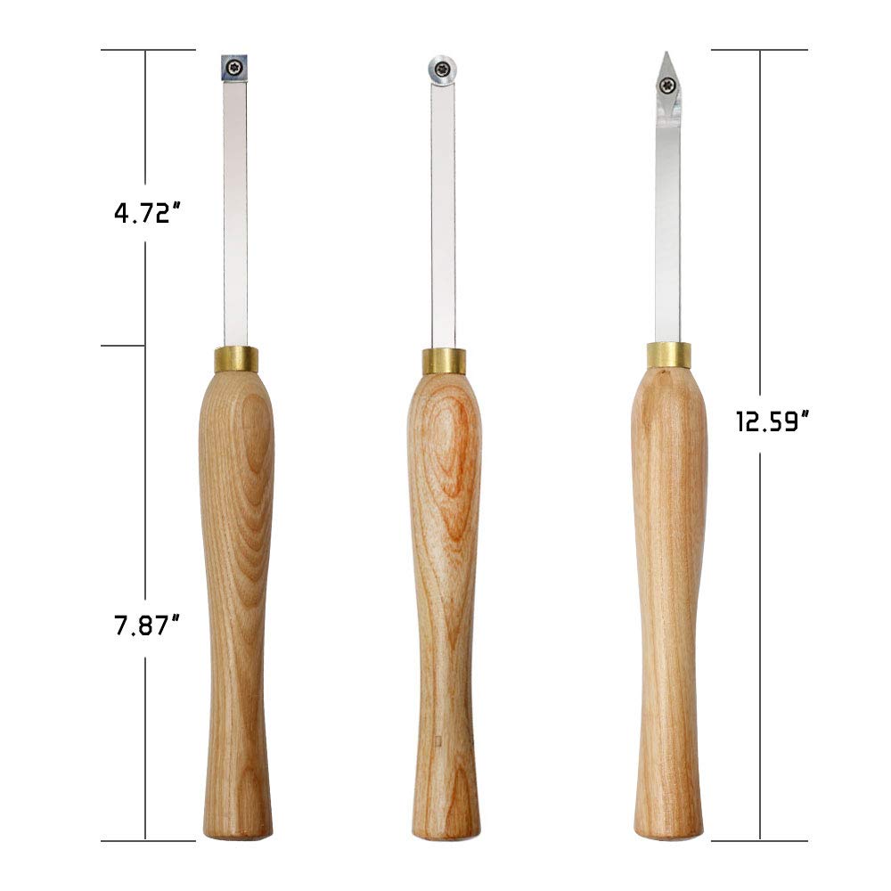 Carbide Woodturning Tool Mini Size (3 Piece Set) Includes Diamond Shape, Round and Square Turning Tools With Comfort Grip Handles Perfect For Turning Pens or Small to Mid-Size Turning Project