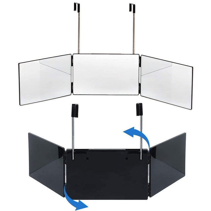 Portable Trifold Mirror, 360° Barber Mirror, 3 Way Mirror with Adjustable Height Brackets to Self Hair Cutting and Styling, for Bathroom Bedroom Living Room