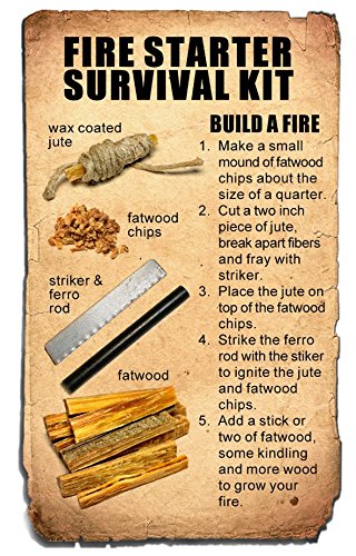 Fatwood 100% Natural Firestarter Sticks Hand Cut in The USA Ferro Rod Ferrocerium Flint Jute Fatwood Chips Striker Tin Container Survival Emergencies Camping Since 1989