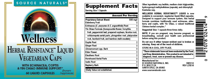 Wellness Herbal Resistance, Echinacea, Coptis & Yin Chiao Immune Support *- 60 Capsules