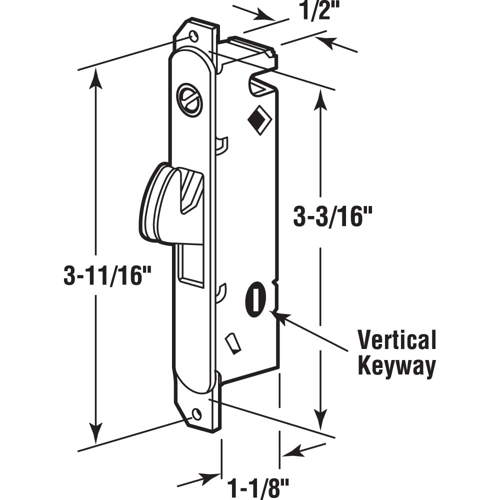 Slide-Co 15410 Mortise Lock - Adjustable, Spring-Loaded Hook Latch Projection for Sliding Patio Doors Constructed of Wood, Aluminum and Vinyl, 3-11/16”, Vertical Keyway, Round Face (Single Pack)
