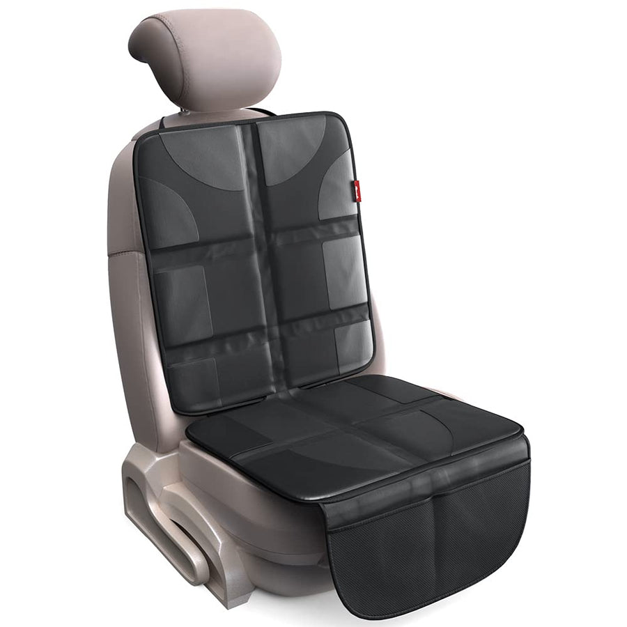 Car Seat Protector for Child Baby with Thickest Padding, Leather car seat Protection mat for Vehicles with Non-Slip Back Pad 8 Waterproof Layers, Mesh Storage Pockets, Universal (Black)