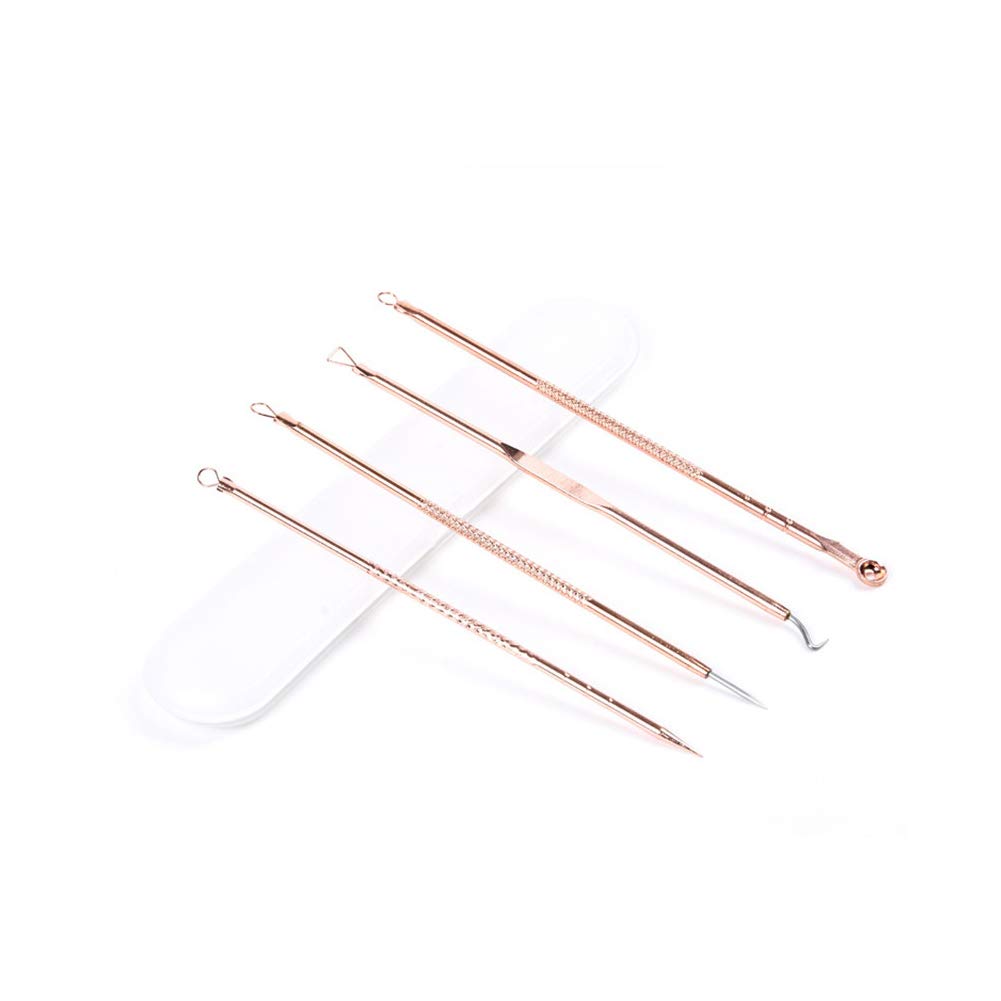 Blackhead Remover Comedone Extractor, Curved Blackhead Tweezers Kit, 4-in-1 Professional Stainless Pimple Acne Blemish Removal Tools Set (Silver)