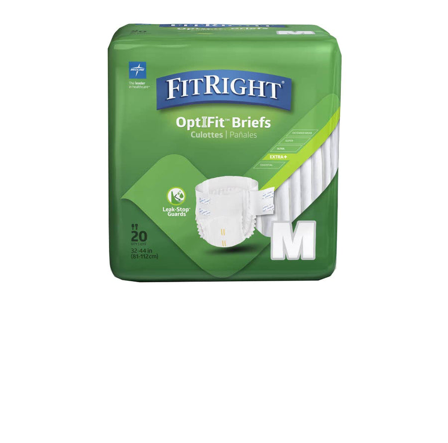 FitRight Plus Adult Briefs with Tabs, Moderate Absorbency, Medium, 32-42, (Pack of 20)