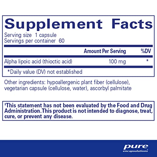 Alpha Lipoic Acid 100 mg | ALA Supplement for Liver Support, Antioxidants, Nerve and Cardiovascular Health, Free Radicals, and Carbohydrate Support* | 60 Capsules