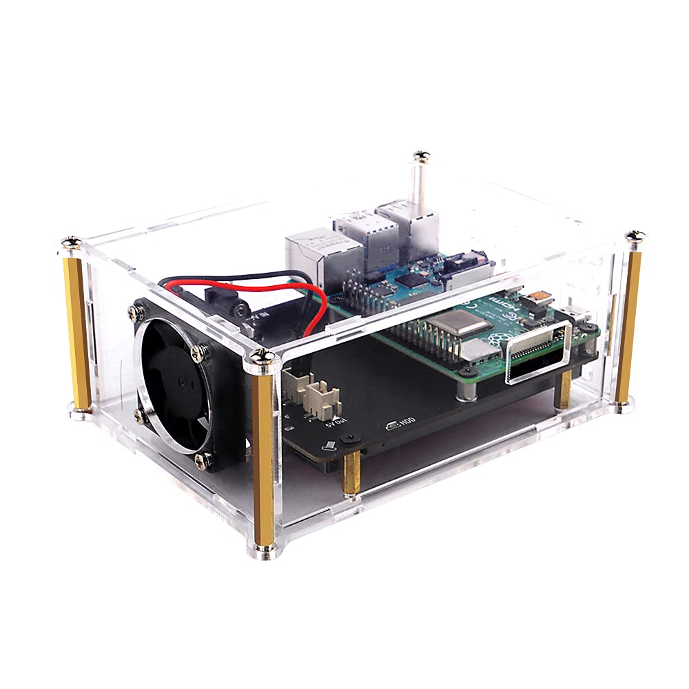 Acrylic Case with 4010 Fan (40mmx40mmx10mm) for Raspberry Pi 4 Model B X825 V2.0 2.5 inch SATA HDD/SSD Expansion Board & Raspberry Pi 4 Model B