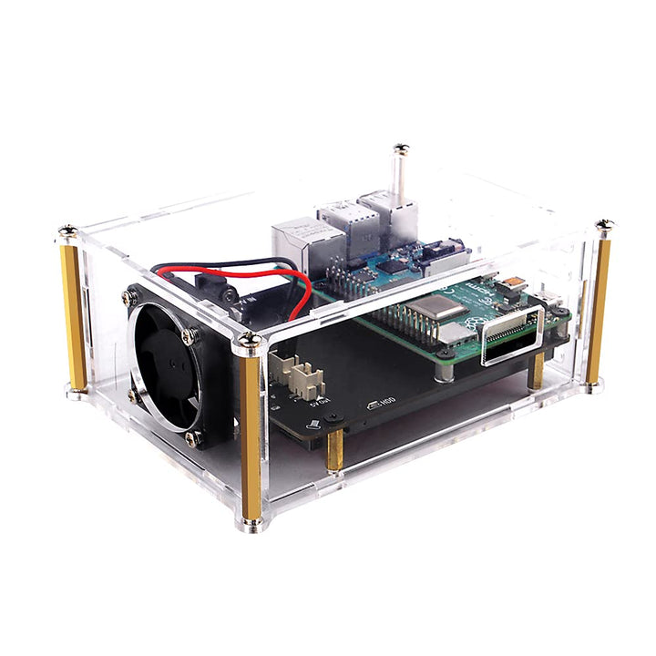 Acrylic Case with 4010 Fan (40mmx40mmx10mm) for Raspberry Pi 4 Model B X825 V2.0 2.5 inch SATA HDD/SSD Expansion Board & Raspberry Pi 4 Model B