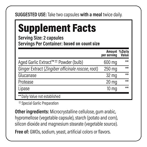 Aged Garlic Extract Formula 102, Ginger and Glucanase Enzyme Complex, 100 Vegetarian Capsules (Packaging May Vary)