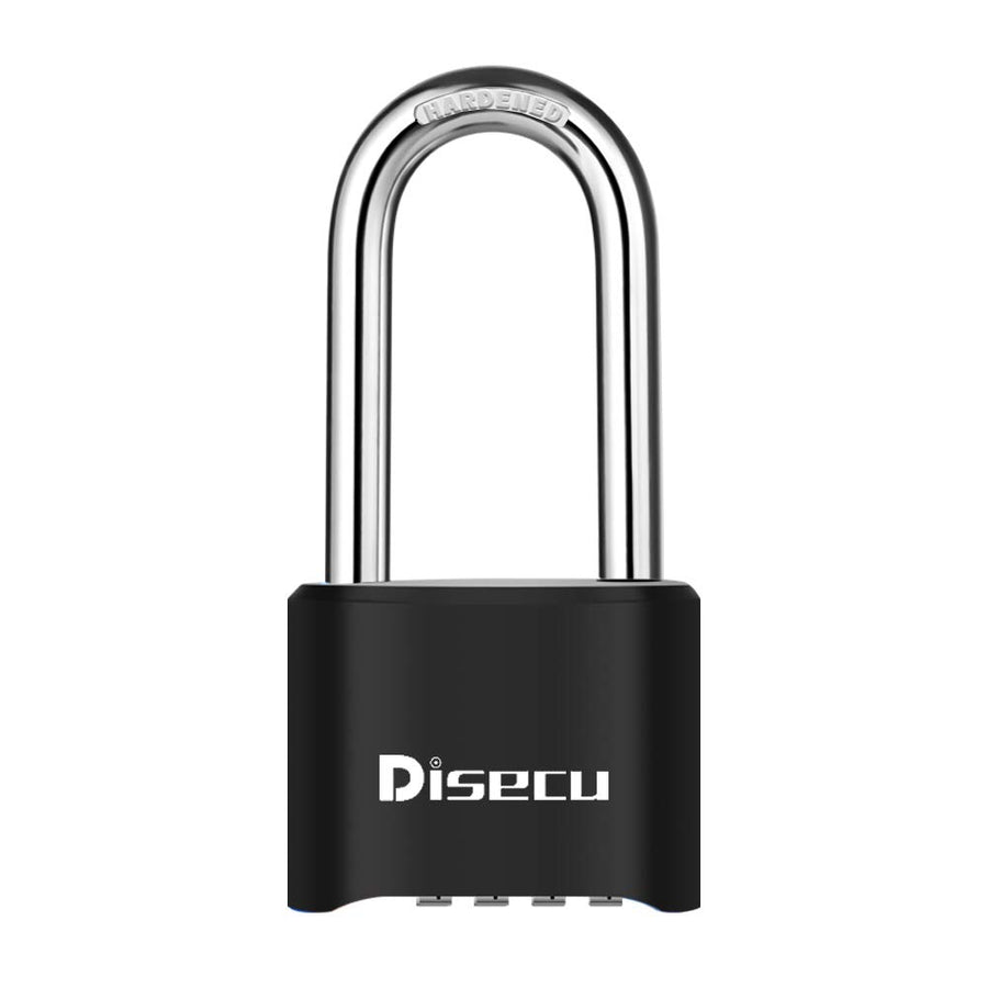 ® Heavy Duty Long Shackle 4 Digit Combination Lock Outdoor Waterproof Resettable Padlock with Steel Cable for Bike, Gate, Fence (Brass)
