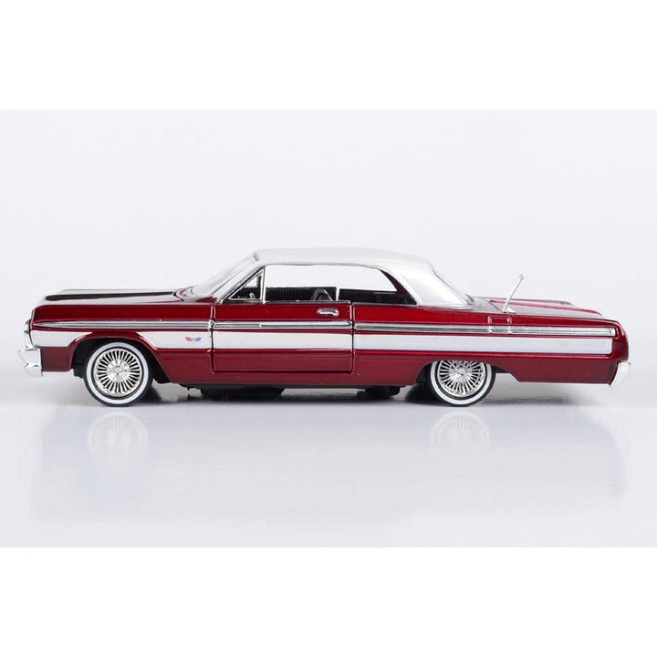 1964 Chevy Impala Lowrider Hard Top Candy Red Metallic with White Top Get Low Series 1/24 Diecast Model Car 79021