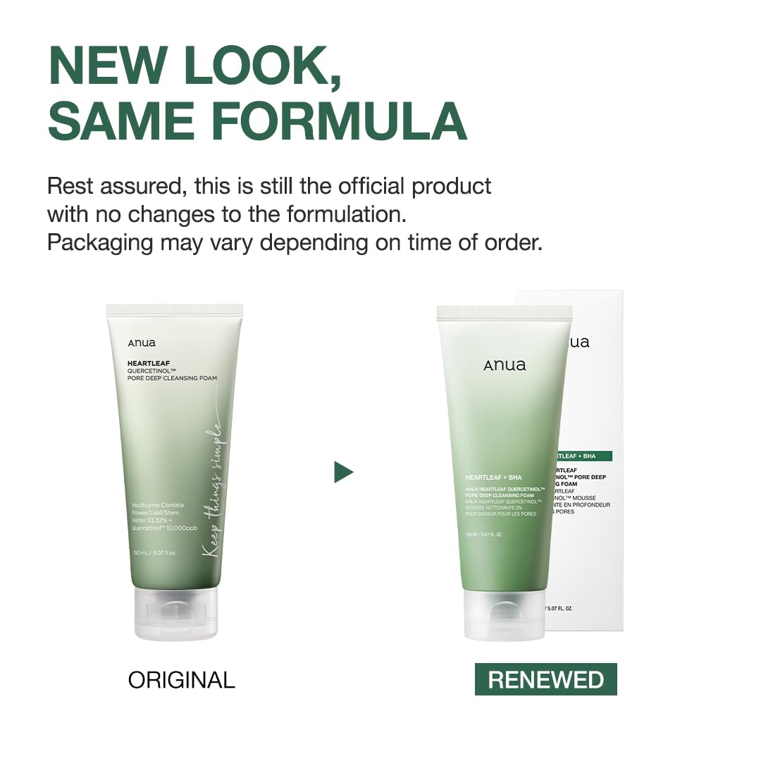 Heartleaf Quercetinol Pore Deep Cleansing Foam, Facial Cleanser, for Double Cleansing, BHA, Hyaluronic Acid, Glycerin, Face Wash, Blackhead Remover, Korean Skincare (150ml/5.07 fl.oz.)
