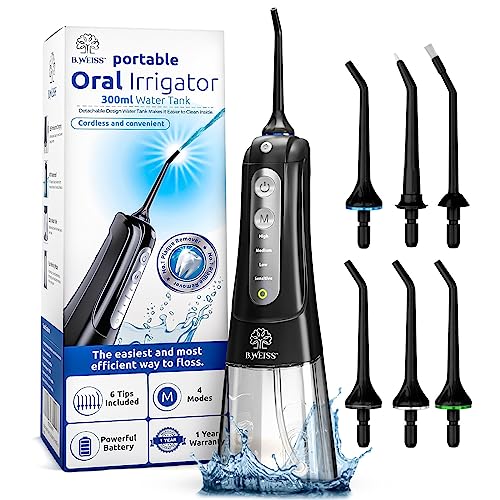 Water Flosser Cordless Pick for Teeth, 4 Modes, Gentle on Gums, Removes Plaque & Food Particles, High-Power, Rechargeable & Waterproof Oral Irrigator; 6 Replacement Tips Included.
