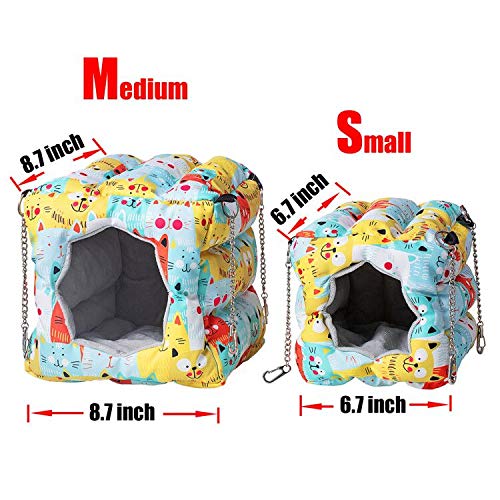 Warm Bird Nest Snuggle Tent,Parrot Wintor Habitat Cave Bed for Small Medium Animal Budgies Parakeet Cockatiels Lovebird Guinea Pig Hamster Squirrel Hedgehog Chinchilla (Colorful Cat, 6.7x6.7x6.7)