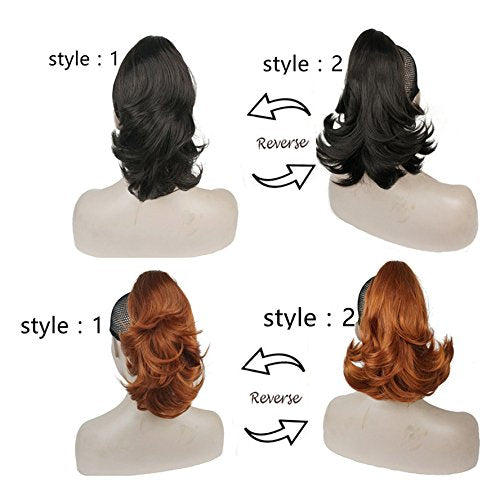 12 Dual Use Straight Curly Styled Clip In Claw Ponytail Hair Extension Synthetic Hairpiece 125g with a jaw/claw clip (H16-613 Blonde with Highlights)
