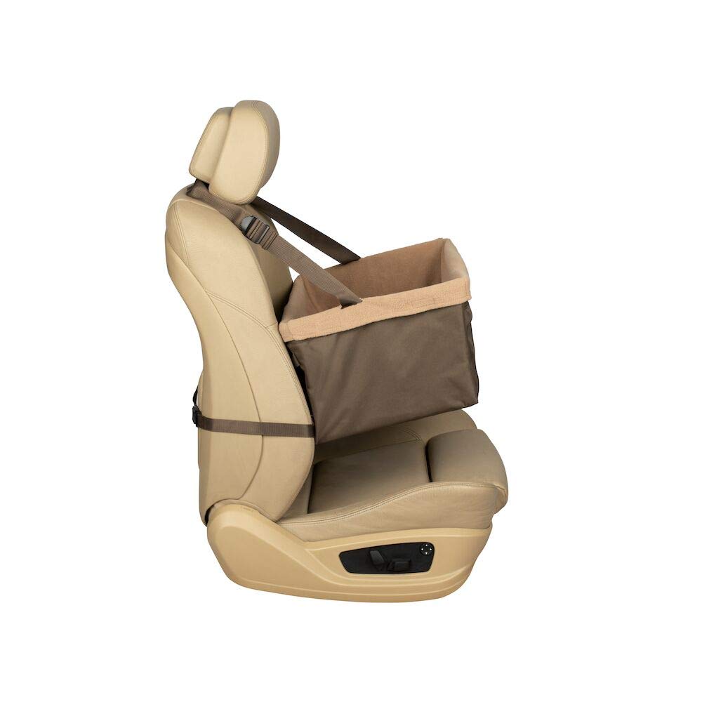 Happy Ride Booster Seat - Dog Booster Seat for Cars, Trucks and SUVs - Easy to Adjust Strap - Durable Fleece Liner is Machine Washable and Easy to Clean - Extra Large, Brown