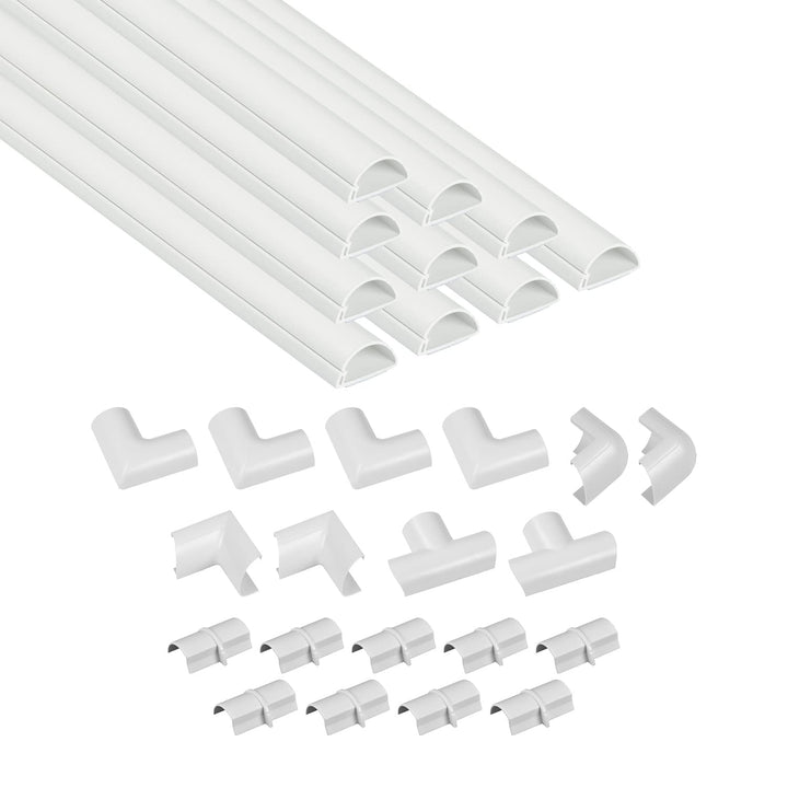 157in Cord Cover Kit, Self-Adhesive Wire Hiders, Paintable Cable Raceway to Hide Wires on Wall, Electrical Cable Management - 10x 15.7 Lengths & 19 Accessories - 1.18 (W) x 0.59 (H) - White