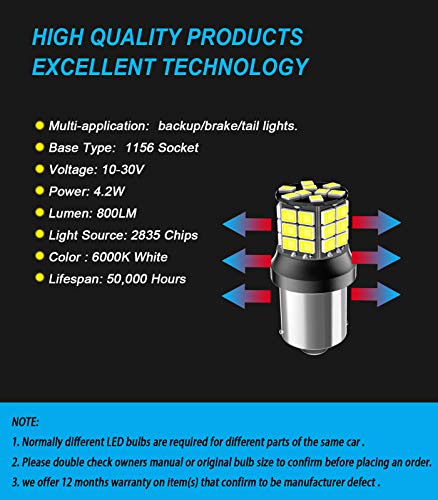 1156 Led Bulb, 12V 24V Super Bright 1141 1003 BA15S LED Bulbs Used for Back Up Reverse Lights, Tail Lights, RV lights,Lawn Mower etc. Pack of 2pcs White