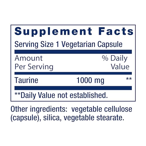 Taurine, Pure Taurine Amino Acid Supplement, Heart, Liver and Brain Health, Longevity, Muscle and Exercise, 1000 mg dose, Non-GMO, Gluten-Free, Vegetarian, 90 Vegetarian Capsules