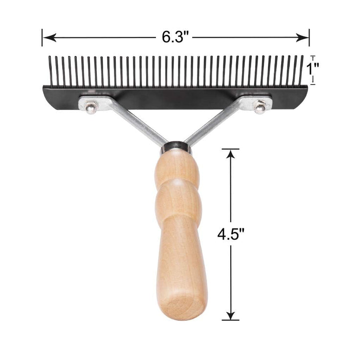 Undercoat Grooming Rake with Anti-Slip Wooden Handle, Steel Comb for Medium & Large Pets