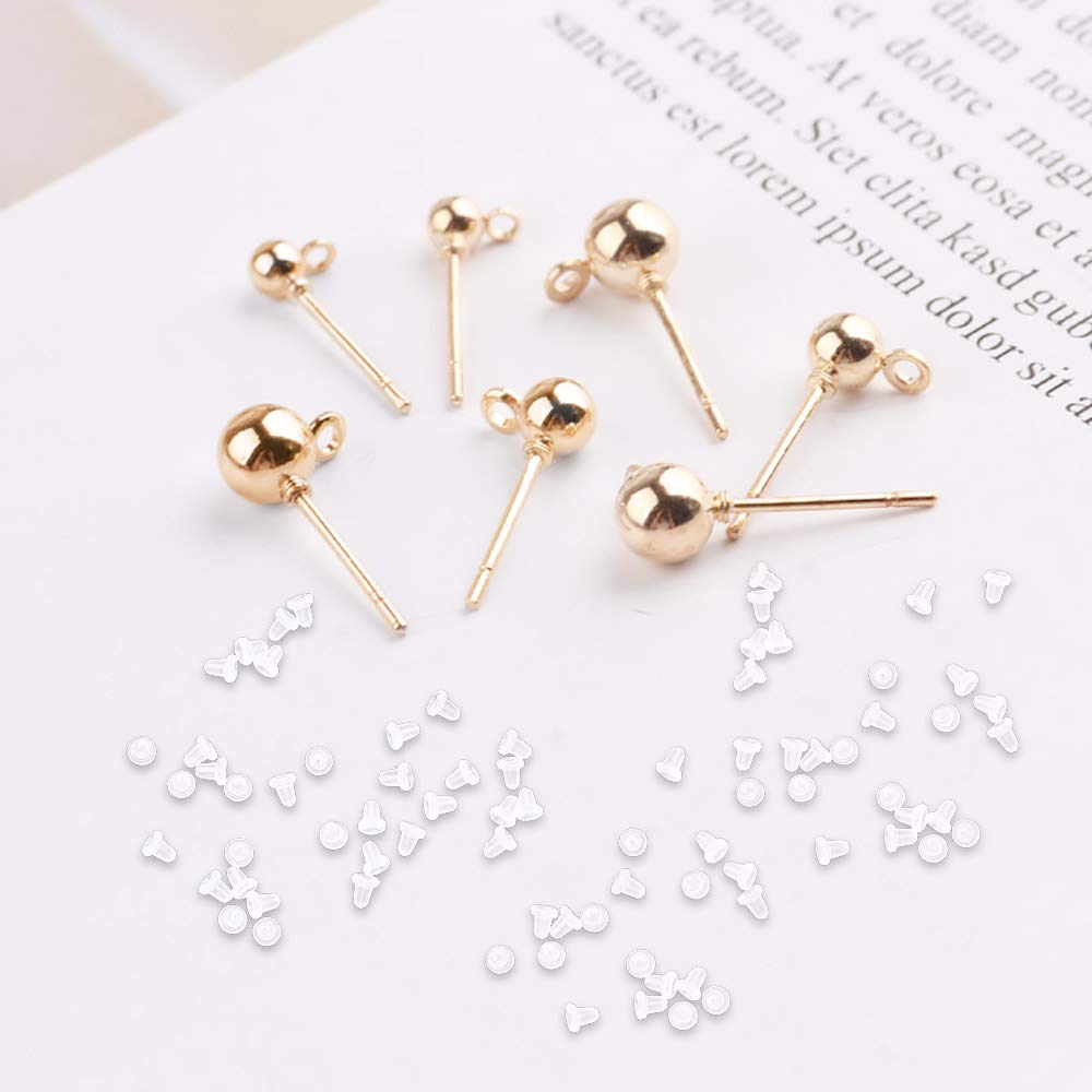 150 Pcs Hypoallergenic Ball Earring Studs with 200pcs Rubber Earring Safety Backs,Ball Post with Loop Round Ball Spherical Earrings for DIY Jewelry Earring Making