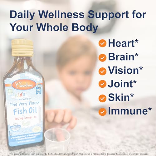 - Kid's The Very Finest Fish Oil Liquid, 800 mg Omega-3s, Norwegian, Wild-Caught Fish Oil, Omega 3 Liquid for Kids, Sustainably Sourced, Lemon, 200 ml