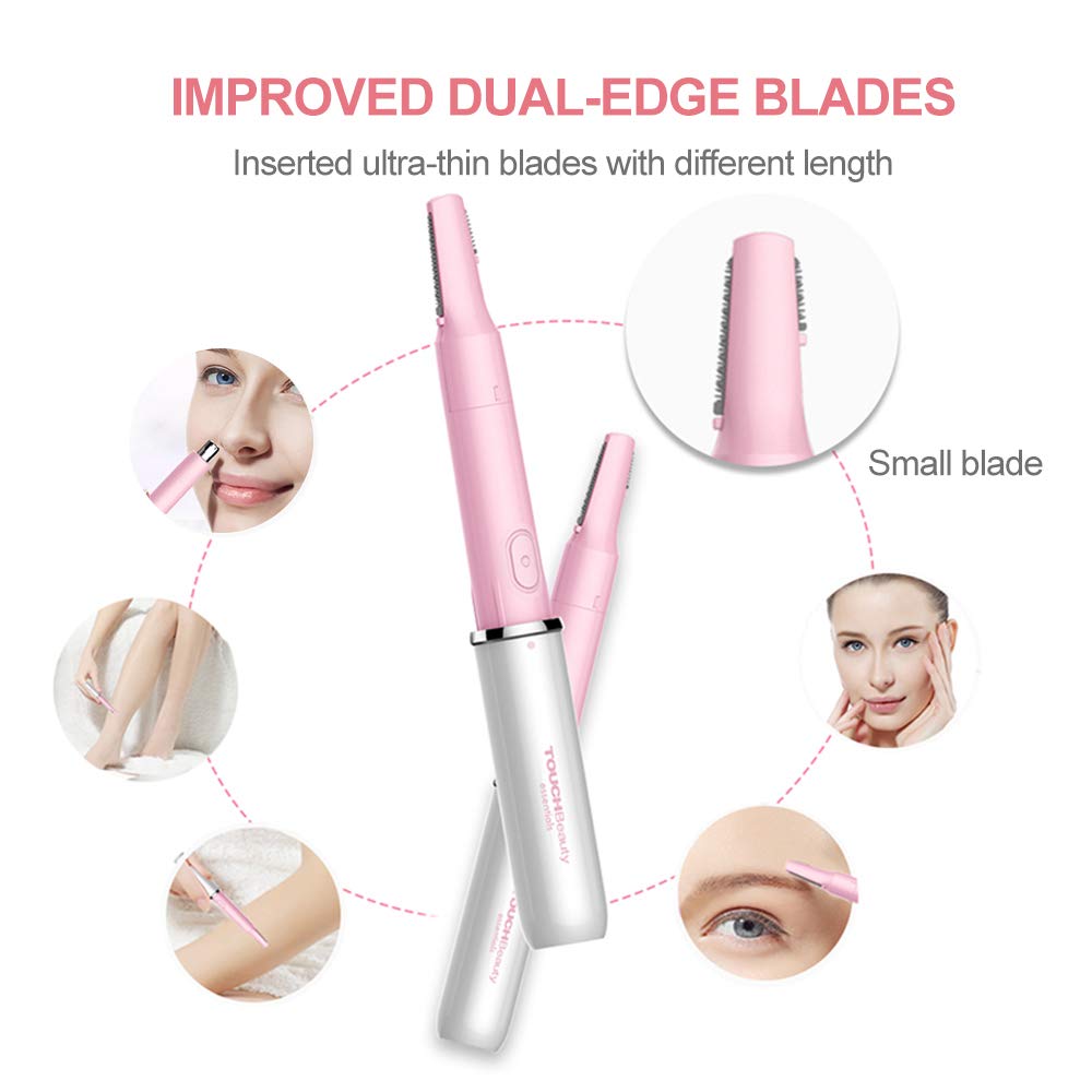 Hair Trimmer for Face Eyebrow Nose Ear Body Hair Trimming, All in ONE Hair Remover for Women & Men Dual Blades Shaver Battery Powered TB-1458