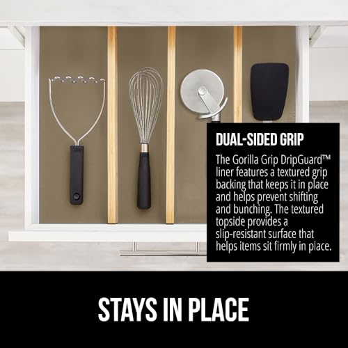 DripGuard Drawer and Shelf Liner for Cabinet, Slip Resistant Non Adhesive Protection for Kitchen, BPA Free Smooth Surface Plastic Liners for Cabinets, Bathroom Drawers, 16x10, Check Red