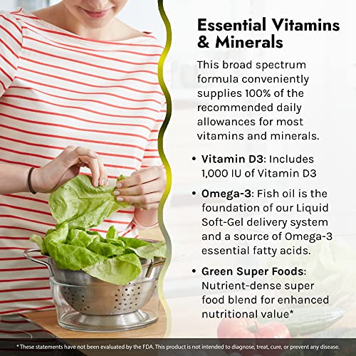 Only One Liquid-Gel Multi with Iron - 60 Liquid Softgels - Daily Essential Vitamins, Minerals, Antioxidants, Omega-3s & Green Super Foods