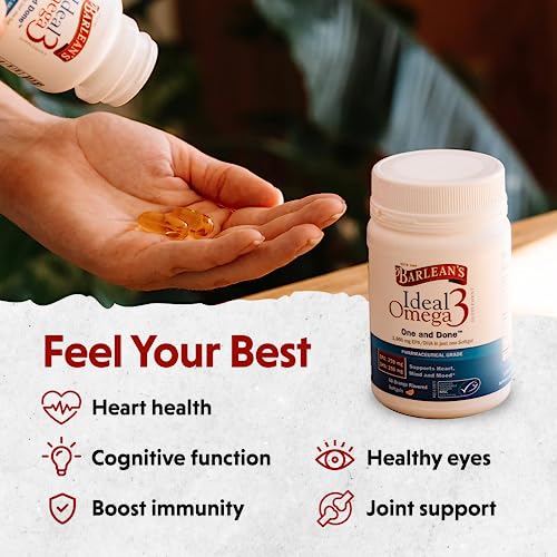 Barlean's Ideal Omega 3 Fish Oil Supplement, 1,000 mg Softgels, Pharmaceutical Grade EPA & DHA for Brain, Joint, & Heart Health, Orange Flavor, 60 ct