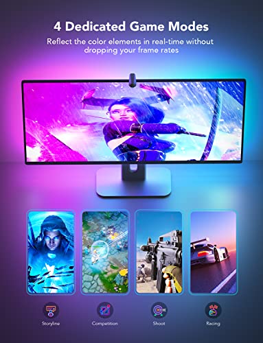 RGBIC Monitor Backlight, Smart Gaming Light for 24-32 PC, DreamView G1 LED Neon Strip Light with Camera, Support 2.4G Wi-Fi with 4 Game Modes and Sync for RPG, FPS, Racing Games, or Movies