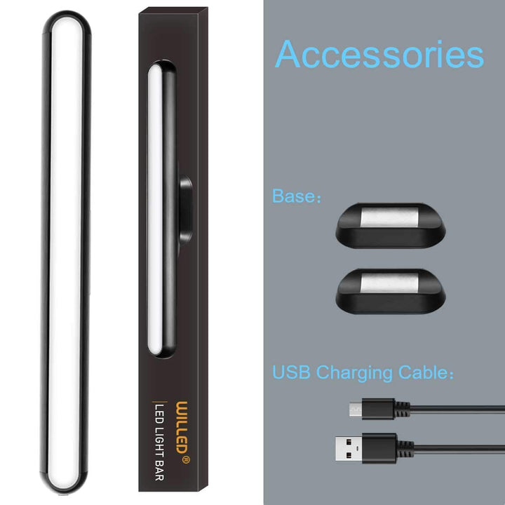 Rechargeable Light Bar, 3W Touch Light Built-in 2000mAh Battery and Stick Magnet Mount, for Reading, Closet, Cabinet, Makeup Mirror, Bedside, Study Light