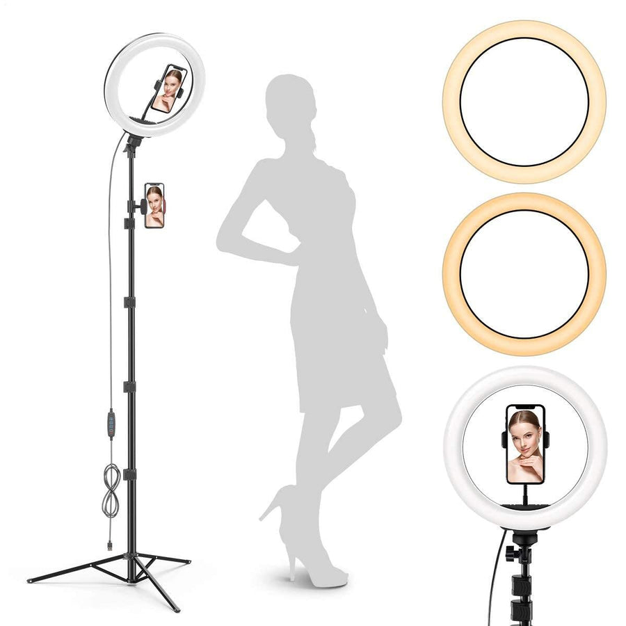 10 Ring Light Tripod with LEDs, Dual Phone Holders - for Makeup, Photography, Room Décor