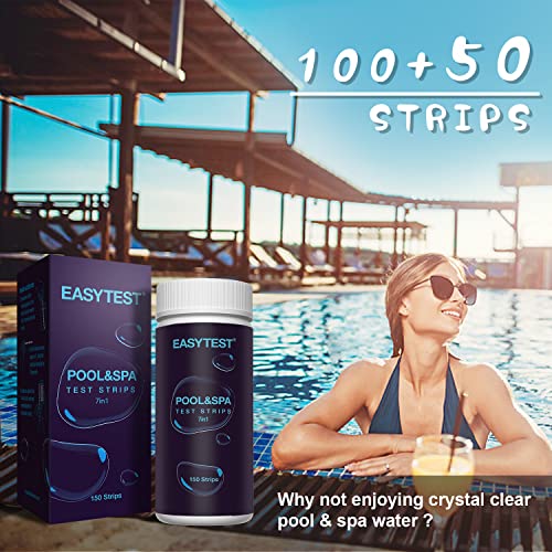 7-Way Pool Test Strips, 150 Strips Water Chemical Testing for Hot tub and Spa, Accurate Test Bromine, Total Alkalinity, pH, Free Chlorine, Total Hardness, Cyanuric Acid, and Total Chlorine