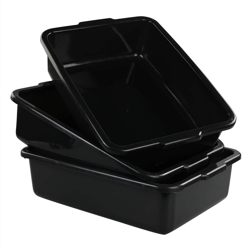 Commercial Plastic Bus Box/Tote Box, Black Bus Tub/Wash Basin Tub, Set of 3