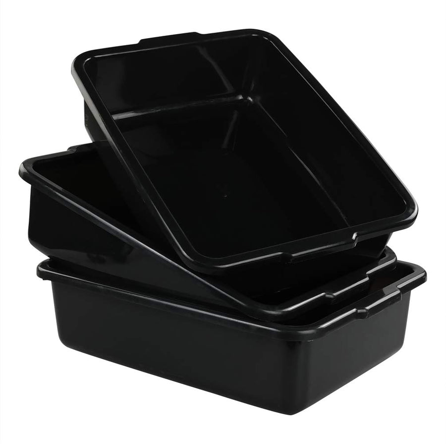 Commercial Plastic Bus Box/Tote Box, Black Bus Tub/Wash Basin Tub, Set of 3