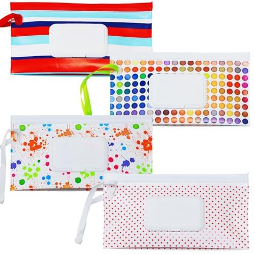 Baby Wipe Dispenser, 4 Pack Portable Refillable Wipe Holder, Reusable Lightweight Wipes Container Case Holder for Travel Wet Wipe Pouch,Floral
