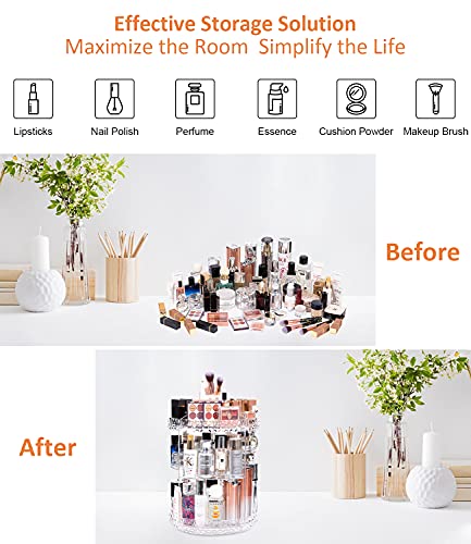 Makeup Organizer, 360 Degree Rotating Cosmetic Storage Organizer, 7-Layer Adjustable Makeup Display Case, Fits Jewelry Makeup Brushes and Lipsticks, Clear Acrylic