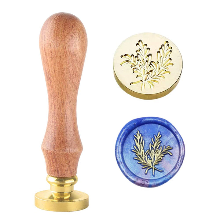 Wax Seal Stamp, Flower Sealing Wax Stamp with Removable Brass Head and Rosewood Handle, Retro Rosemary Leaves Seal Stamp for Wedding Envelopes Invitations