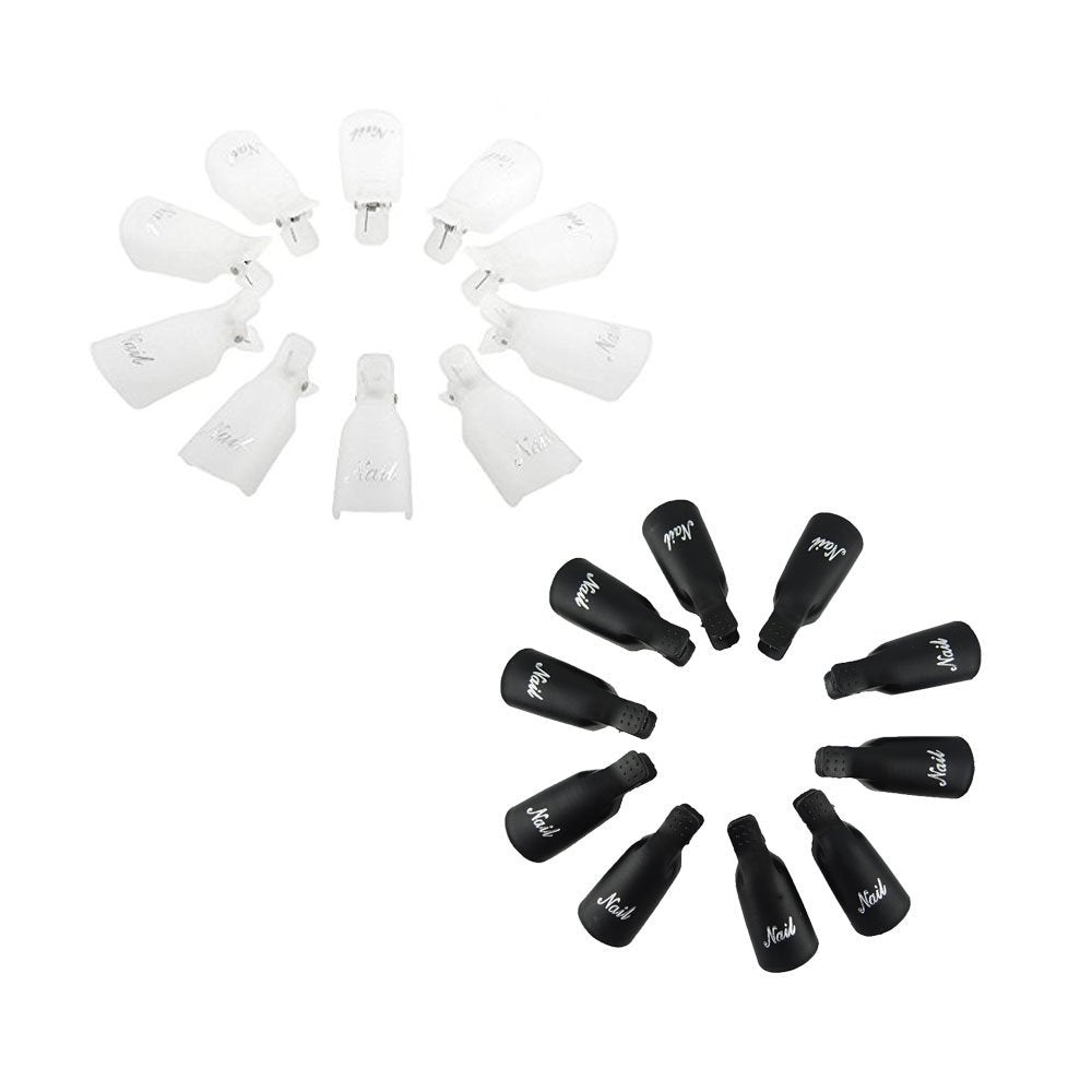 Black+White : Yueton Pack of 20 Reusable Nail Art Soak Off Cap Clip UV Gel Polish Remover Wrap Tool (White+Black)