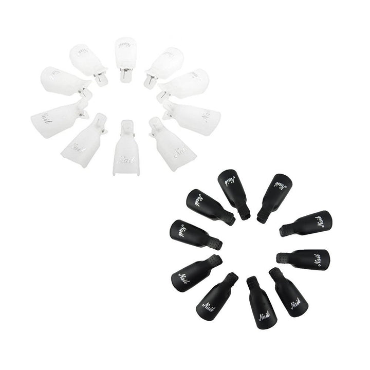 Black+White : Yueton Pack of 20 Reusable Nail Art Soak Off Cap Clip UV Gel Polish Remover Wrap Tool (White+Black)