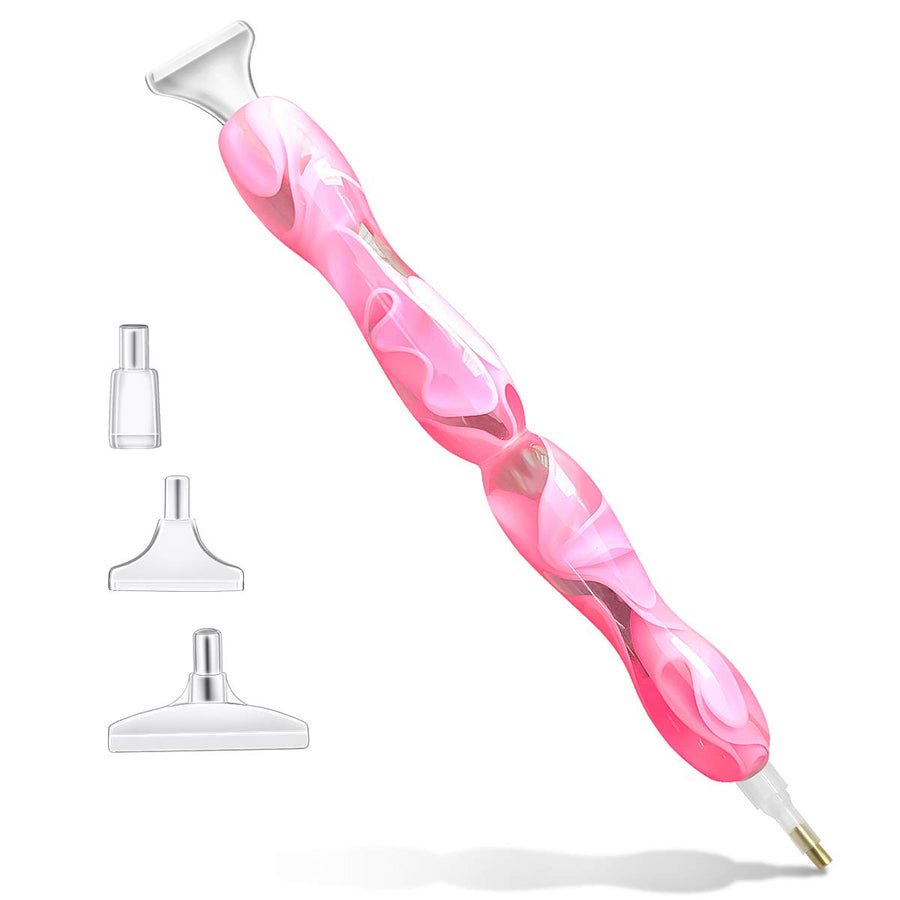 Handmade Resin Diamond Painting Pens, 5D DIY Paint Drill Pen with Multi Interchangeable Placers Rhinestone Picker Tool Diamonds Art Accessories for Diamond Paintings Hobby Pink