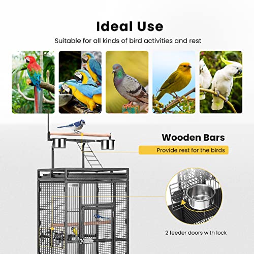 72 Inch Wrought Iron Large Bird Cage with Play Top and Stand for Parrots Lovebird Cockatiel Parakeets Black