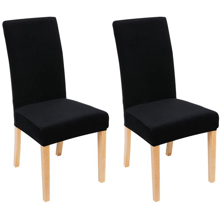 Velvet Stretch Dining Room Chair Covers Set of 2, Soft Removable Washable Chair Slipcovers Kitchen Parsons Chair Protector, Black