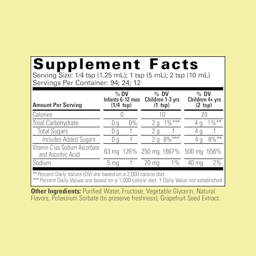 Liquid Vitamin C - Pure Vitamin C Liquid, Vitamin C for Kids, Liquid Supplement, Immune System Support, Great Taste - Natural Orange, 4 Fl Oz (Pack of 3)
