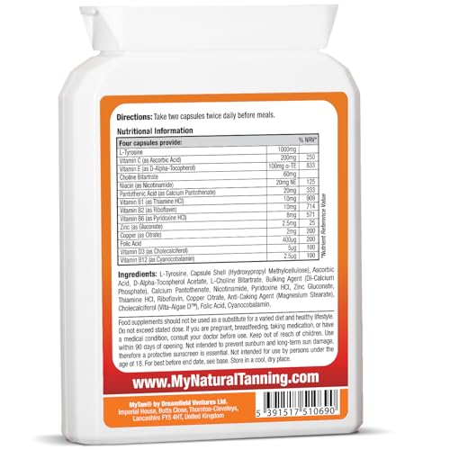 Boost Tan Pills | 100 Capsules | Sun Tan Accelerator | Natural Tanning Supplement | Tyrosine, Copper Multivitamin | 25-Day Extended Holiday Supply