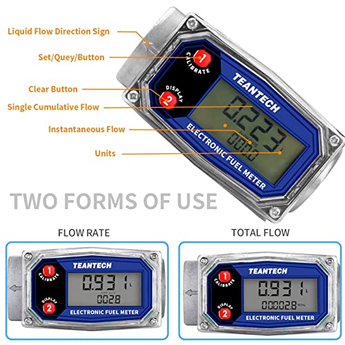 Digital Turbine Flow Meter Digital LCD Display with NPT Counter Gas Oil Fuel Flowmeter for Measure Diesel Kerosene Gasoline (1 Inch)